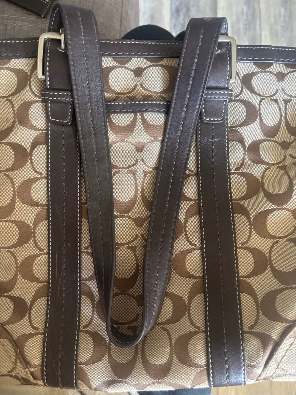 Coach Signature Jacquard Tote Bag Brown + Matching Mini Skinny Wallet 2008 Y2K - Picture 5 of 13